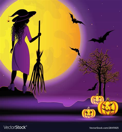 Halloween background with young witch Royalty Free Vector