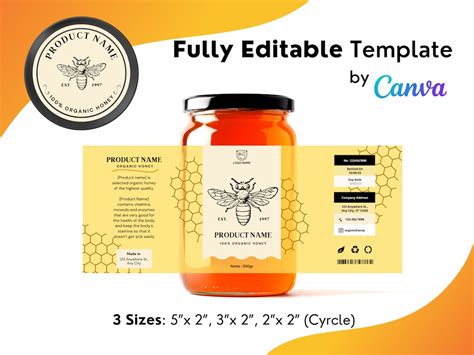 Landscape Editable Honey Label, DIY Label Template, DIY Label Sticker ...