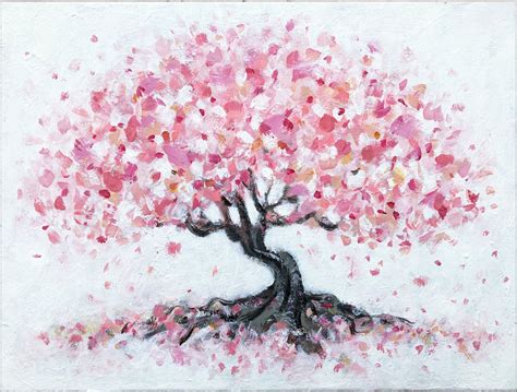 Cherry Blossom Tree Painting on Canvas, Original Painting on Stretched ...