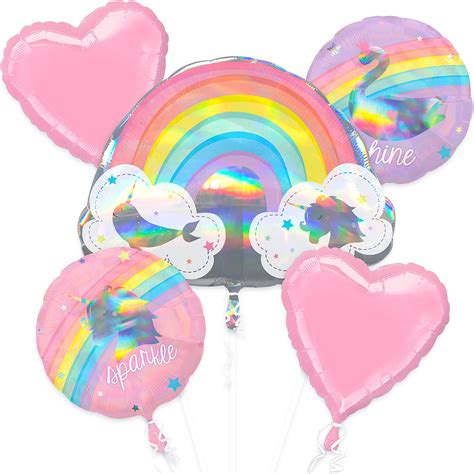 Party City Magical Rainbow Birthday Balloon Bouquet, Party Supplies, 5 ...