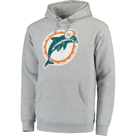 Men's NFL Pro Line Gray Miami Dolphins Throwback Logo Pullover Hoodie