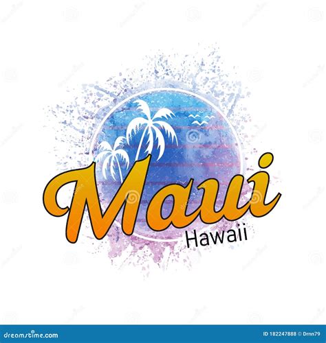 Maui Hawaii Surf Logo Watercolor Splash Banner and Sunset Stock Vector ...