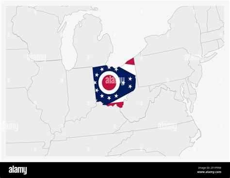 US state Ohio map highlighted in Ohio flag colors, gray map with ...