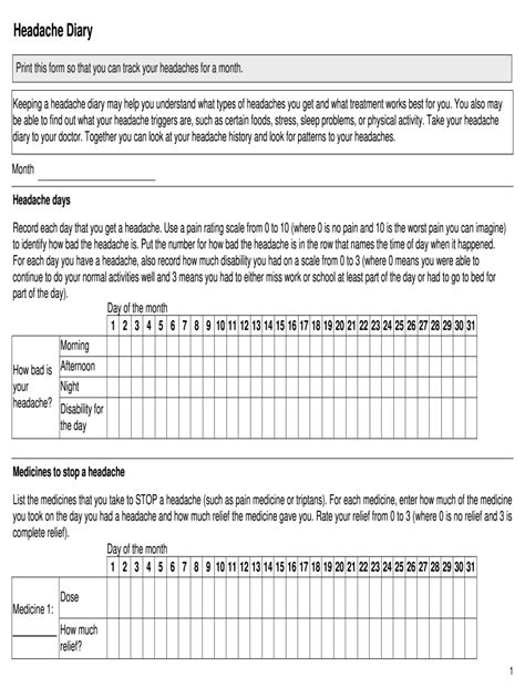 Free Printable Headache Log - Printable Form, Templates and Letter