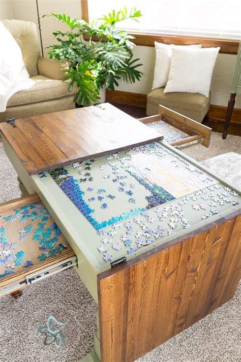 Coffee Table with Hidden Puzzle Board