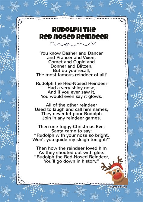 Rudolph The Red Nosed Reindeer Lyrics Printable - Printable Word Searches