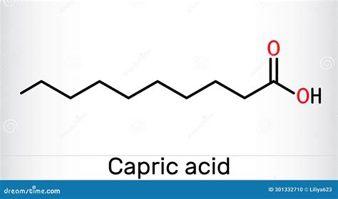 Capric Acid, Decanoic Acid Or Decylic Acid Molecule. It Is Saturated Fatty Acid. Skeletal ...