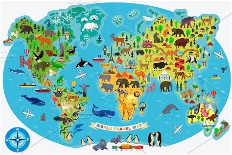 Animal map of the world for children | Custom-Designed Illustrations ...