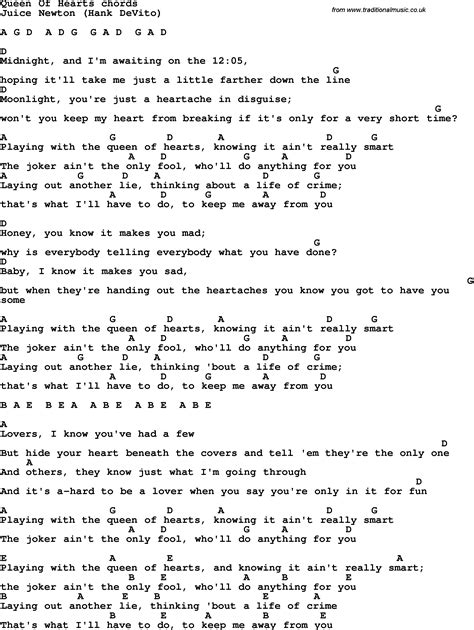 Song lyrics with guitar chords for Queen Of Hearts | Guitar chords ...