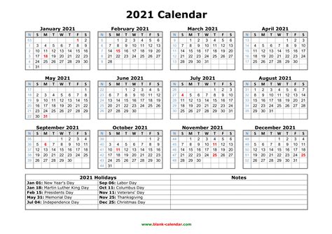 Free Download Printable Calendar 2021 With Us Federal Holidays One Page ...