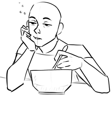 a drawing of a man sitting at a table talking on the phone and eating food