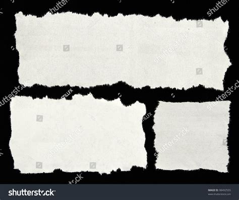 Three White Newspaper Clippings On Black Background. Copy Space For Advertising Stock Photo ...