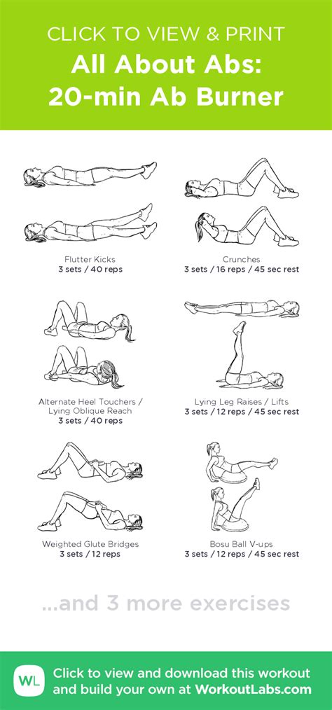 All About Abs: 20-Min Ab Burner – Click To View And Print This - Free Printable Gym Workout ...