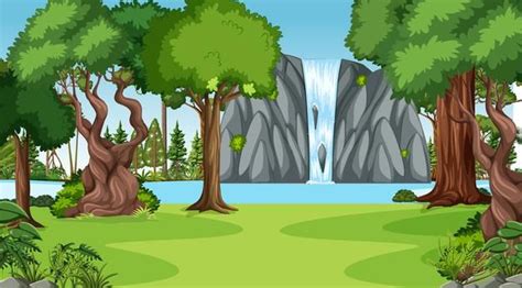 Free Vector | Nature scene with waterfall in the forest landscape | Waterfall background, Forest ...