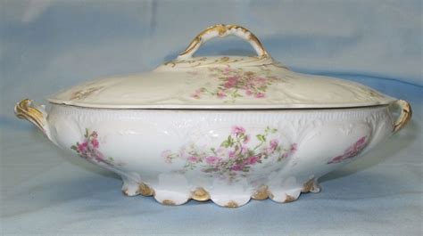 VINTAGE CH FIELD HAVILAND LIMOGES GDA PINK ROSES COVERED OVAL VEGETABLE ...