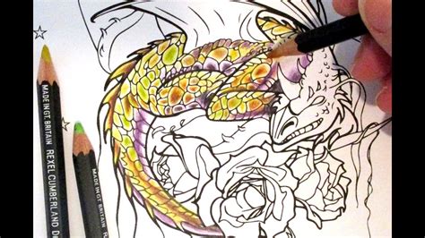 COLOURING TUTORIAL: How to colour Dragon Scales with coloured pencils - YouTube