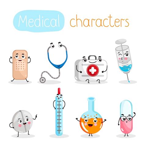 Premium Vector | Funny medicine equipment cartoon characters