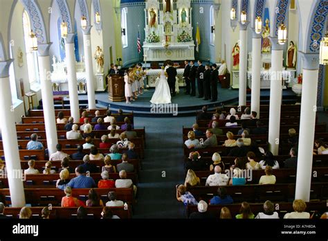 Interior of a USA Catholic Church Wedding Bride and Groom Stock Photo ...