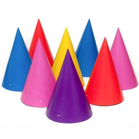 colorful party hats are lined up in a row