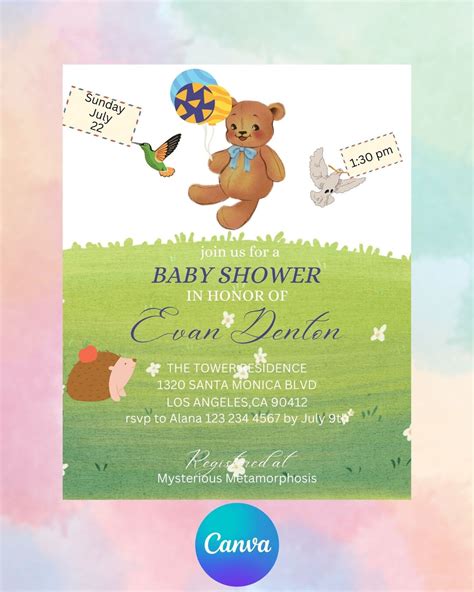 Editable Bear Baby Shower Invitation Instant Download digital Template ...