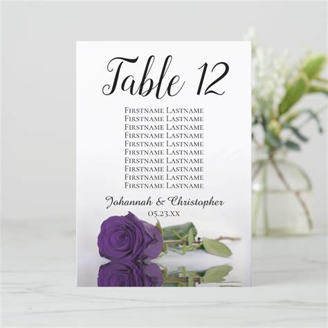 Royal Purple Rose Table Seating Chart Large | Zazzle