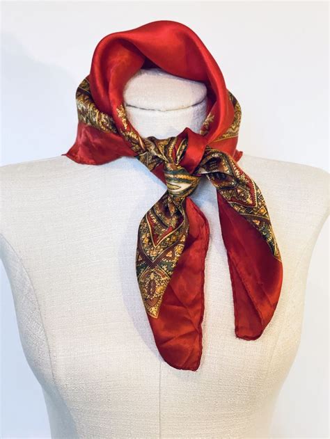 Vintage Red Patterned Scarf - Etsy | Red silk scarf, Scarf, Red scarves