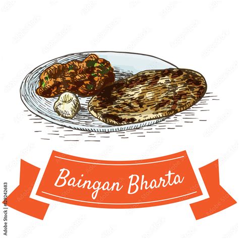 Baingan Bharta colorful illustration. Stock Vector | Adobe Stock