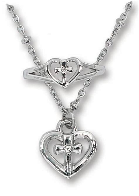 Heart Cross Necklace and Ring Set