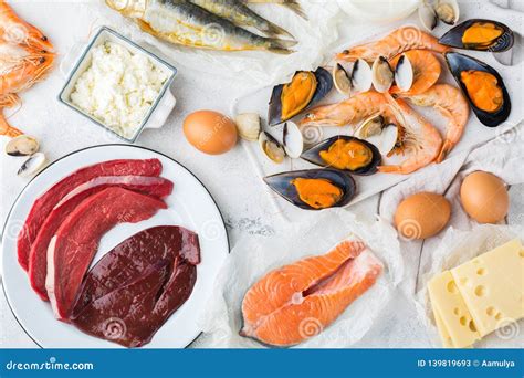 Assortment of Healthy Vitamin B12, Cobalamin Source Food Stock Image - Image of clams, diet ...