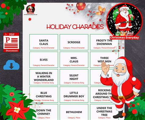 Christmas Charades Game Xmas Charades Games Fun Christmas Game Holiday Games Unique Christmas ...