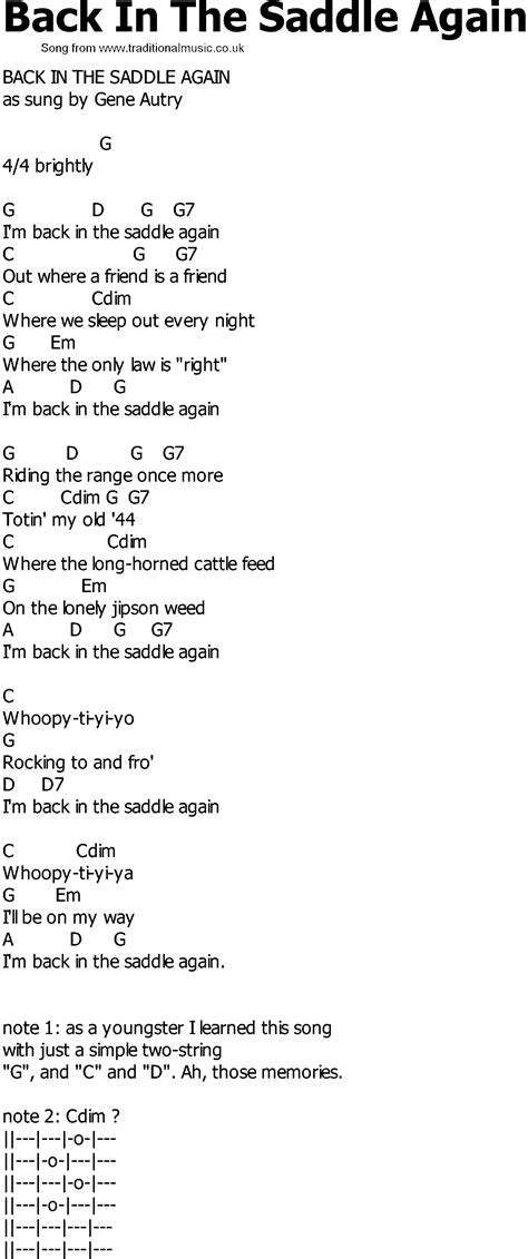 Old Country song lyrics with chords - Back In The Saddle Again