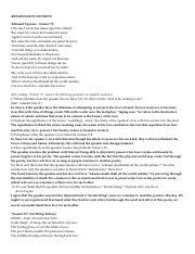 Renaissance Sonnets First Set Assignment.doc - RENAISSANCE SONNETS Edmund Spenser - Sonnet 75 ...