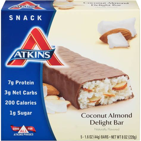 Atkins Coconut Almond Delight Bar, 1.6oz, 5-pack (Snack) - Walmart.com