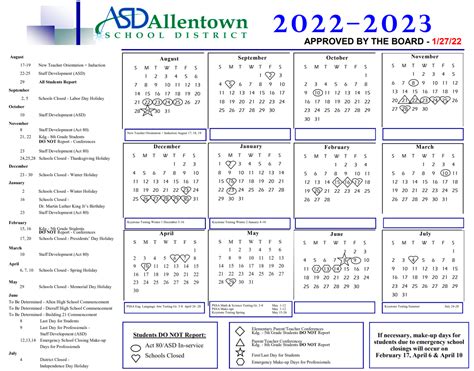 Allentown School District Calendar 2022 and 2023 - PublicHolidays.com