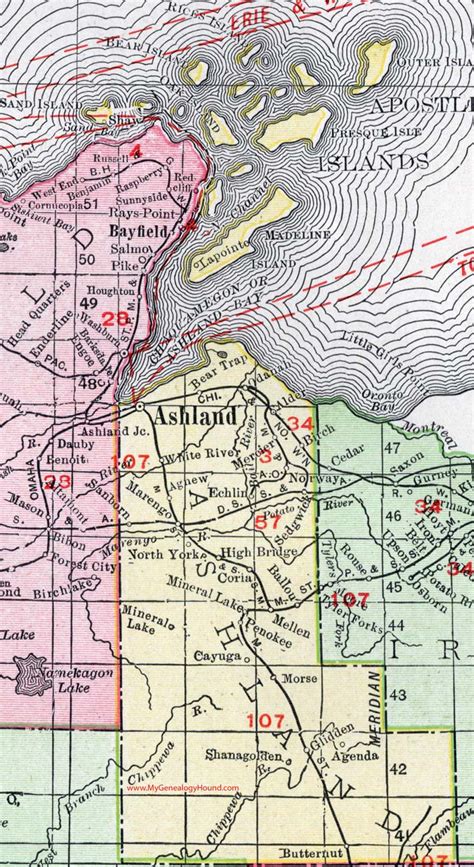 Ashland County, Wisconsin, map, 1912, Ashland City, Odanah, Mellen ...