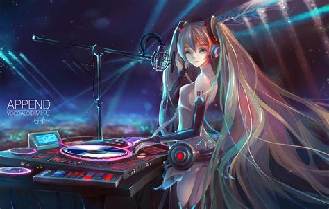 Wallpaper girl, light, anime, headphones, art, microphone, vocaloid ...