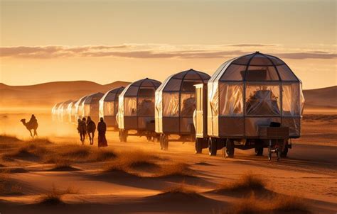 Premium AI Image | A caravan traverses the sand dunes of Morocco's Sahara Desert and house