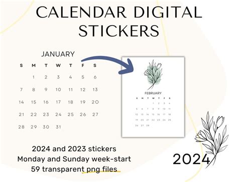 2024 and 2023 Calendar Stickers, Digital Stickers Transparent Png - Etsy