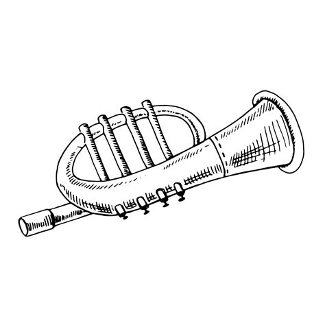 A hand-drawn ink sketch of a vintage musical trumpet. Musical trumpet ...