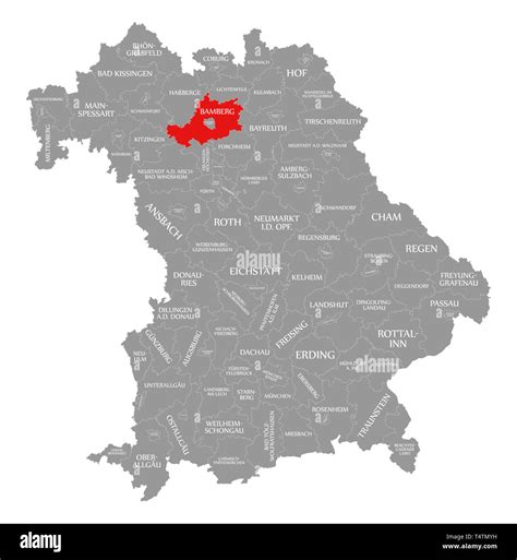 Bamberg county red highlighted in map of Bavaria Germany Stock Photo - Alamy