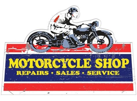 Motorcycle Shop Cutout tin metal sign - Nostalgia Highway