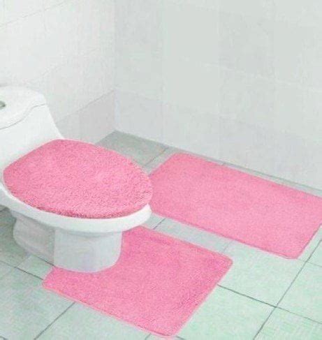 3-PC (#6) LIGHT PINK SOLID PLAIN Bathroom Bath Mat Set Includes, 1 Contour Mat, 1 Lid Toilet ...