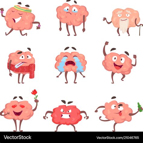 Funny cartoon characters brain in action poses Vector Image