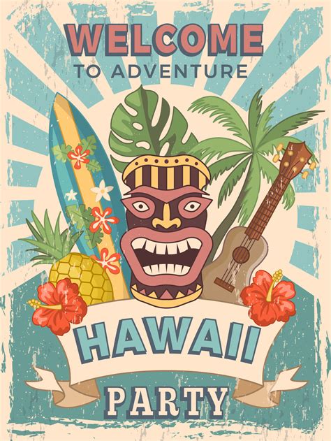 Design template of retro poster invitation for hawaiian party By ONYX ...