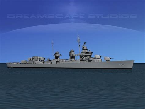 Destroyer DD-445 USS Fletcher 3D Model rigged MAX OBJ 3DS LWO LW LWS ...