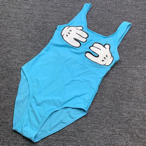 Funny One Piece Women Beachwear Bathing Suit 2019 Blue Sexy Cute Backless Swimwear Swimsuit High ...