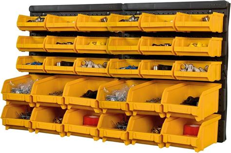 BiGDUG Wall Mounted Plastic Garage Storage Parts Bins Bin Kit | DIY Component Wall Rack (2 x ...