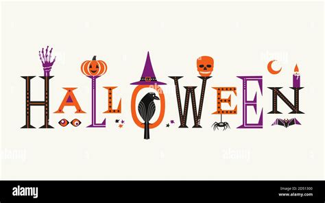 Halloween cute lettering and symbols illustration Stock Vector Image ...