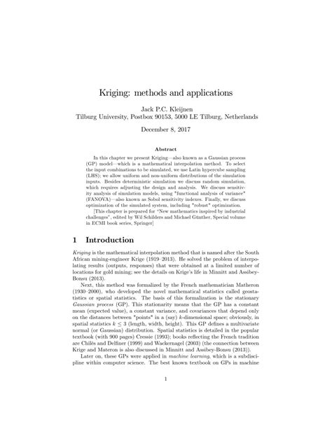 (PDF) Kriging: Methods and Applications