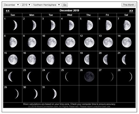 Moon Calendar December 2019 | Moon calendar, Moon phase calendar, New moon calendar